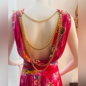 Dolce and Gabbana D&G Floral Dress with Draped Gold Chains Elegant